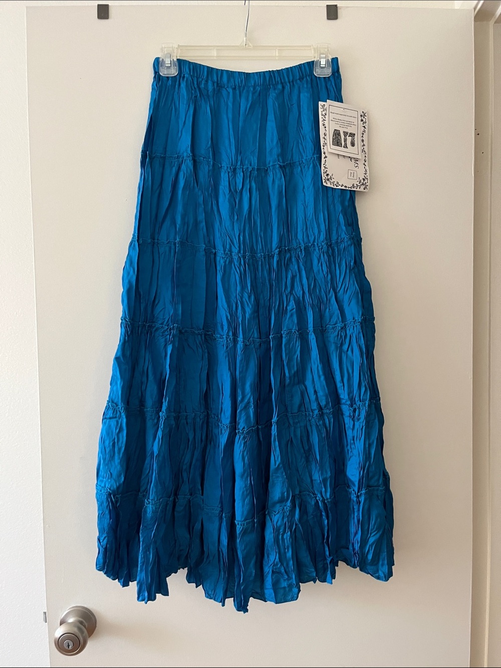 Tantrums Teal-Blue Tiered Crinkle Maxi Skirt-NWT